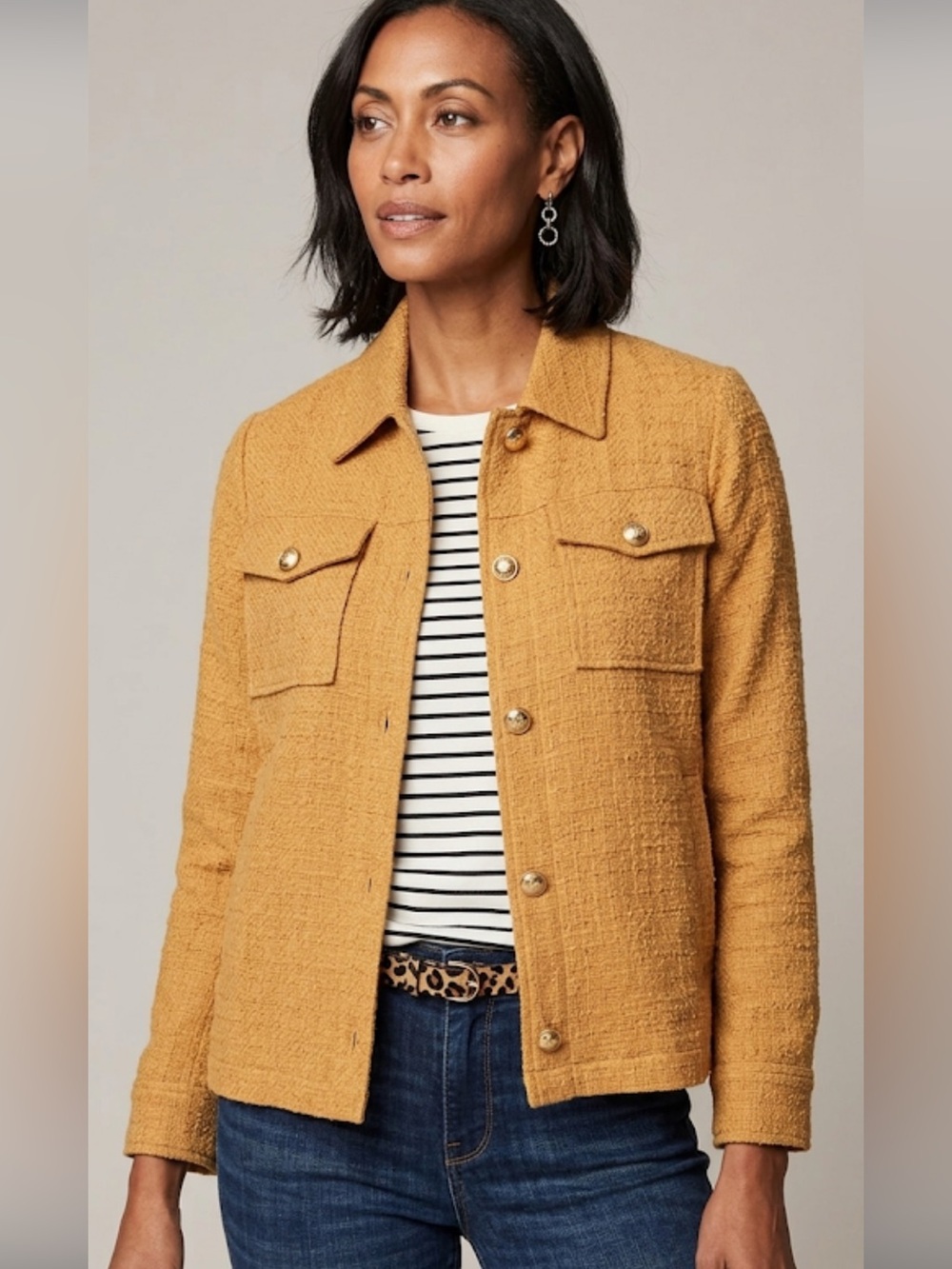 J Jill XLp tweed textured Boxy Jacket Mustard Yellow
